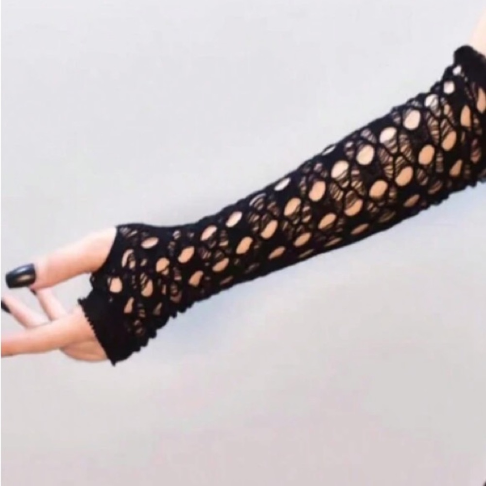 Black  gothic fingerless hollow glove sleeves